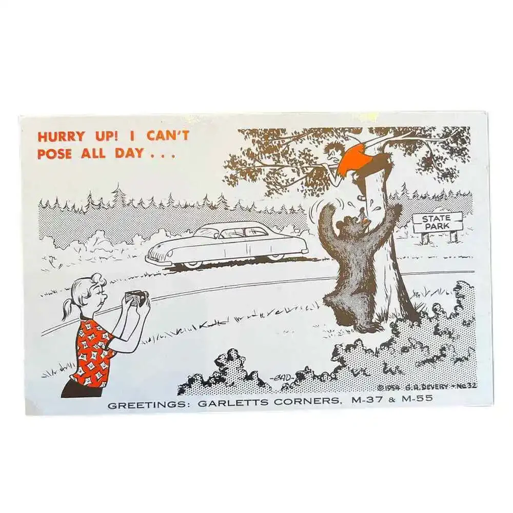 Hurry Up! 1954 Fun Cards by GAD Vintage Whimsical Postcard Unposted Man Woman